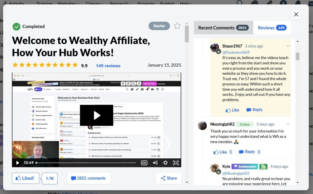 Wealthy Affiliate Video Training